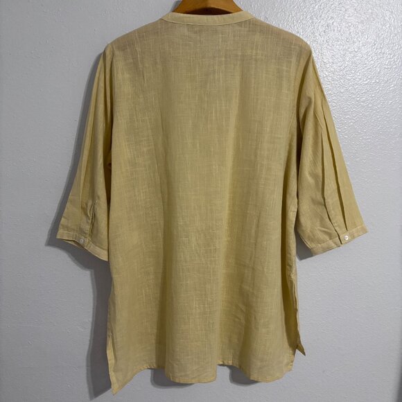 Utsa Yellow Embroidered Cotton Tunic Top XXL Floral Boho Kurta 3/4 Sleeve - Picture 2 of 11